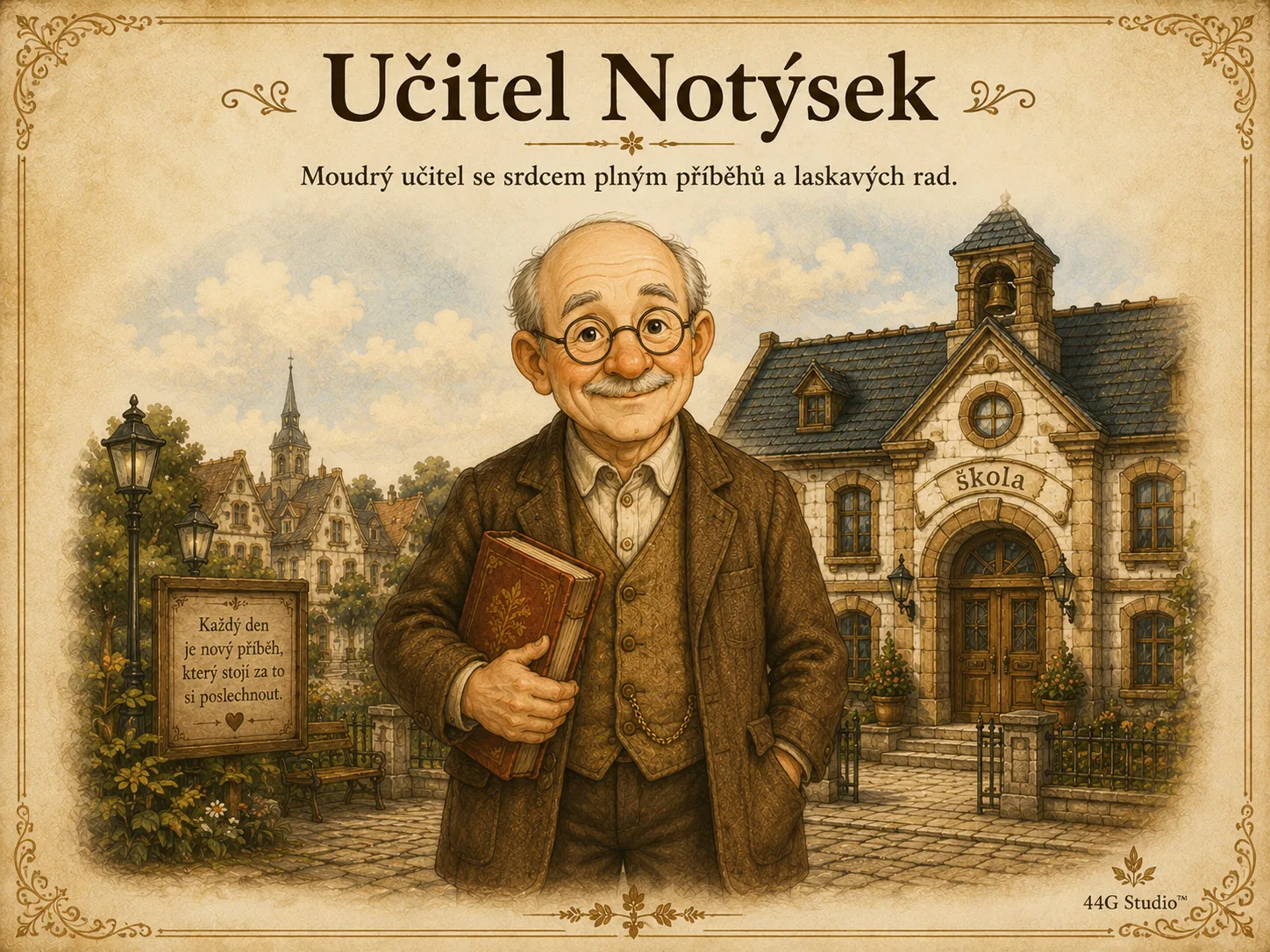 Učitel Notýsek jako vzdělávací postava pohádkového světa.